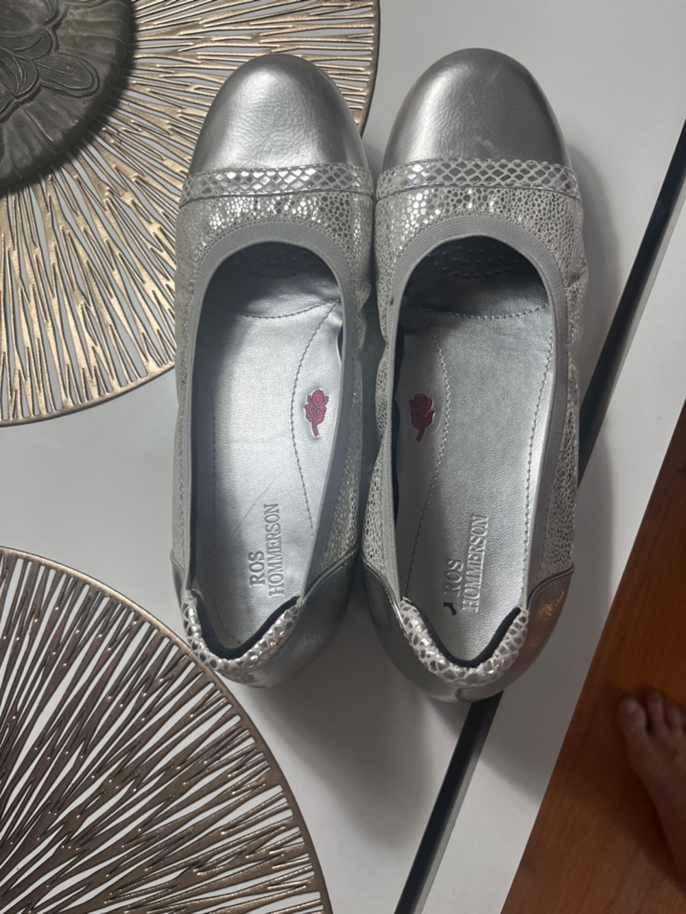 Ros Hommerson Silver Metallic Slip-On Flats